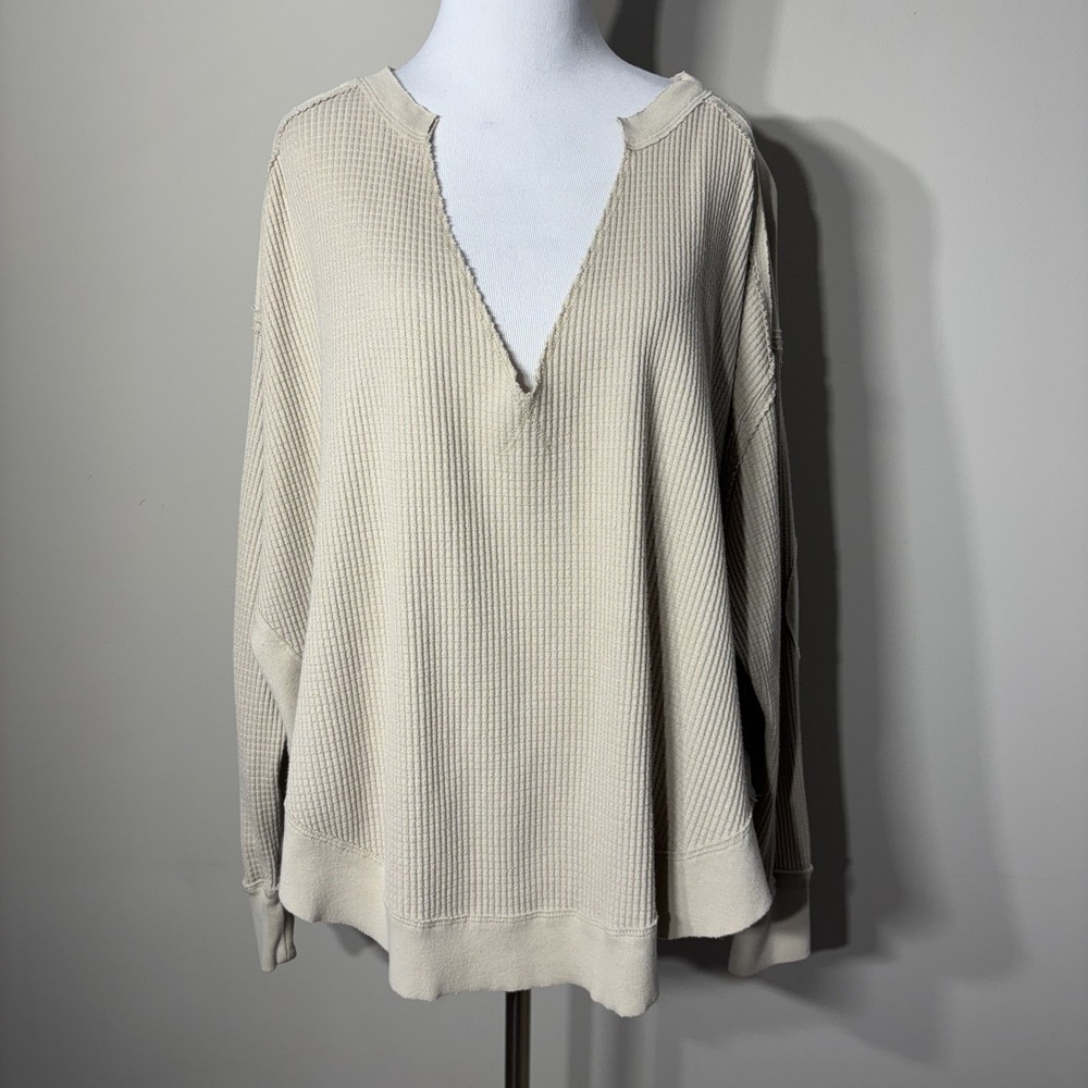 We the Free People Owen Thermal Small Oversized Waffle Knit Boho Beachy High Low